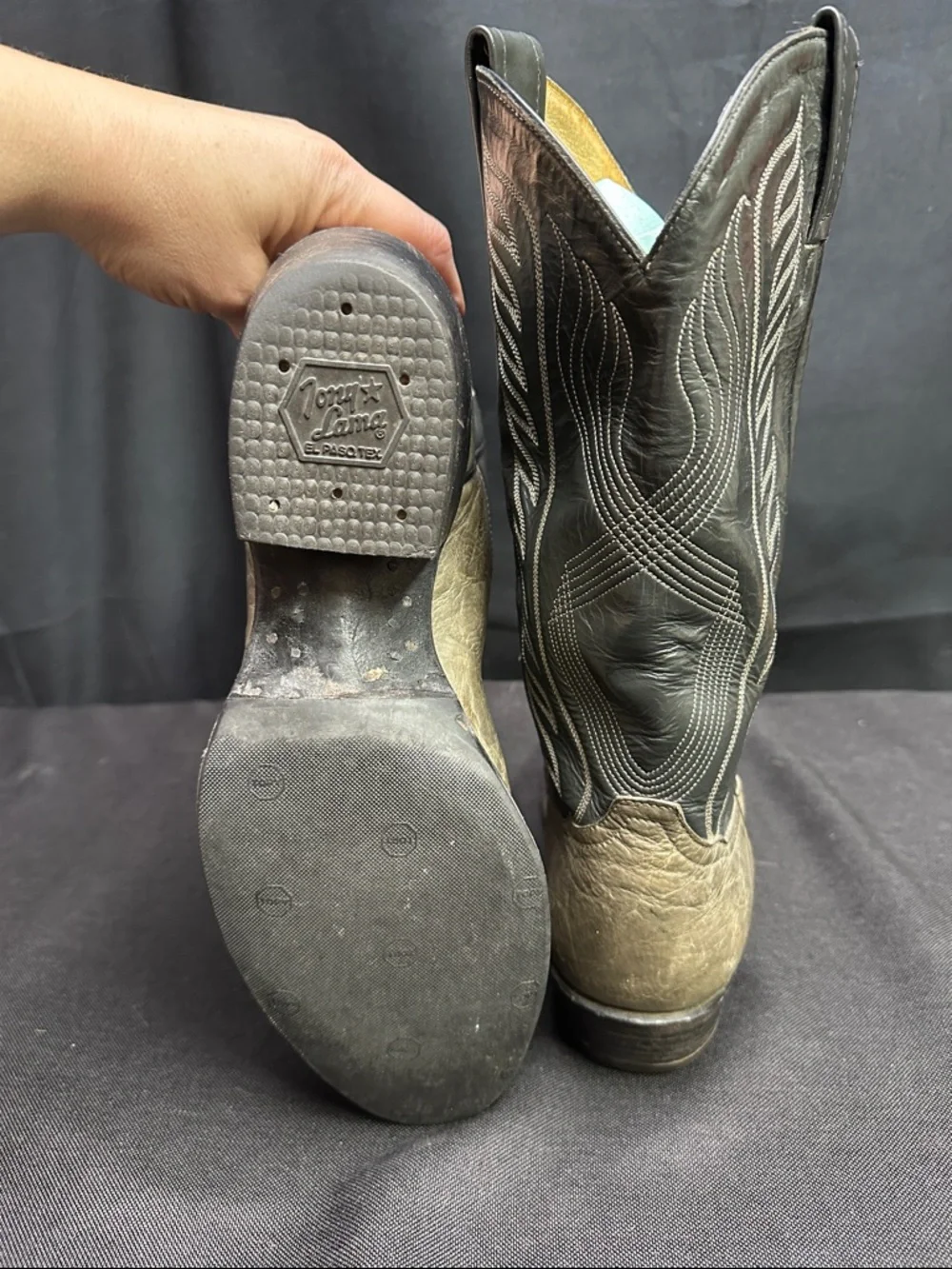 90’s VTG Tony Lama Cowboy boots Men's Two-Tone Tan/Black